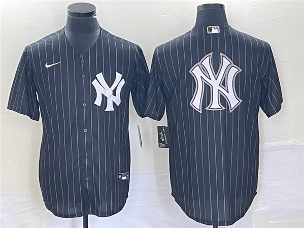 Men's New York Yankees Black Team Big Logo With Patch Cool Base Stitched Baseball Jersey